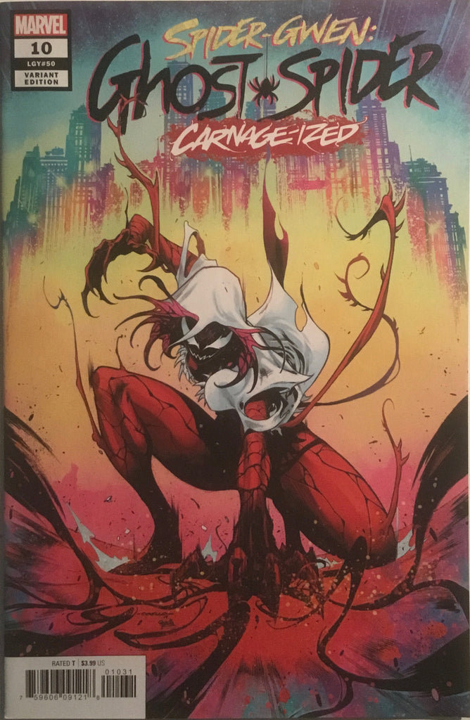 SPIDER-GWEN GHOST SPIDER #10 CARNAGE-IZED VARIANT COVER FIRST APPEARANCE OF DINO-SWARM